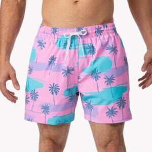 NWT CHUBBIES The Lover Islands Palm 5.5" Classic Swim Trunks Pink Blue XXL